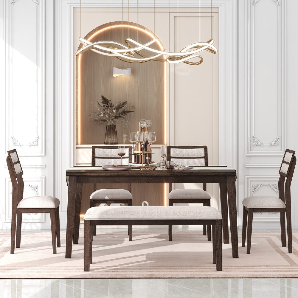 Classic and Traditional Style 6 Piece Dining Set  Includes Dining Table  4 Upholstered Chairs   Bench