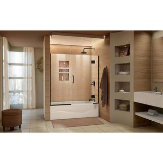 DreamLine Unidoor-X 58-58.5 in. x 58 in. Frameless Hinged Tub Door in Satin Black D58580-09