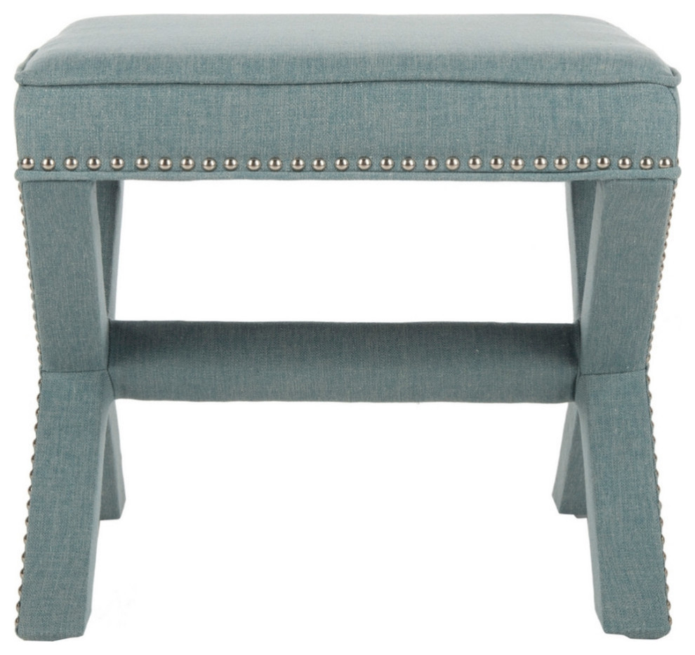 Arnold Ottoman  Silver Nail Heads Sky Blue   Transitional   Footstools And Ottomans   by Rustic Home Furniture Deco  Houzz