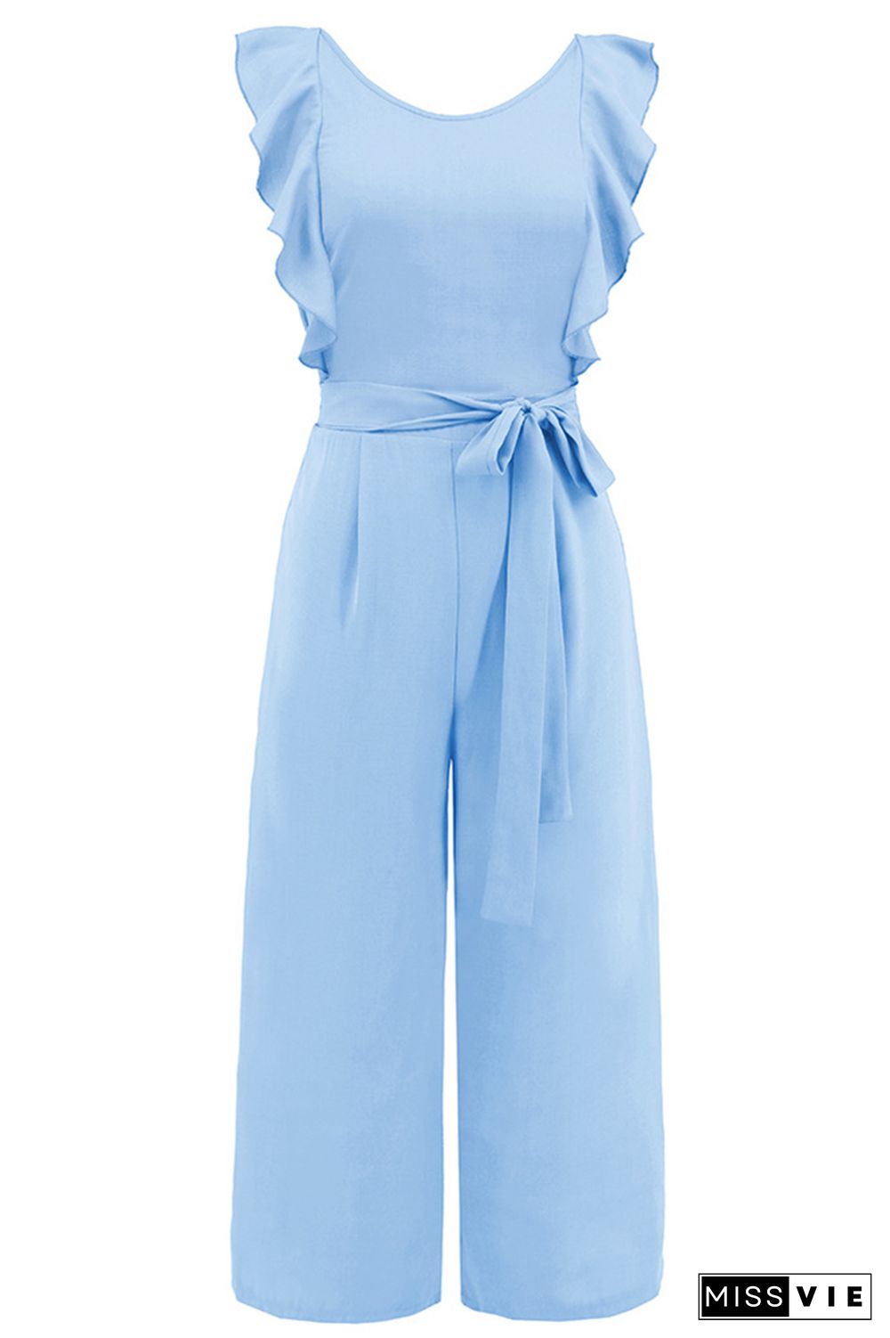 Plain Flutter Sleeveless Wide Leg Jumpsuit