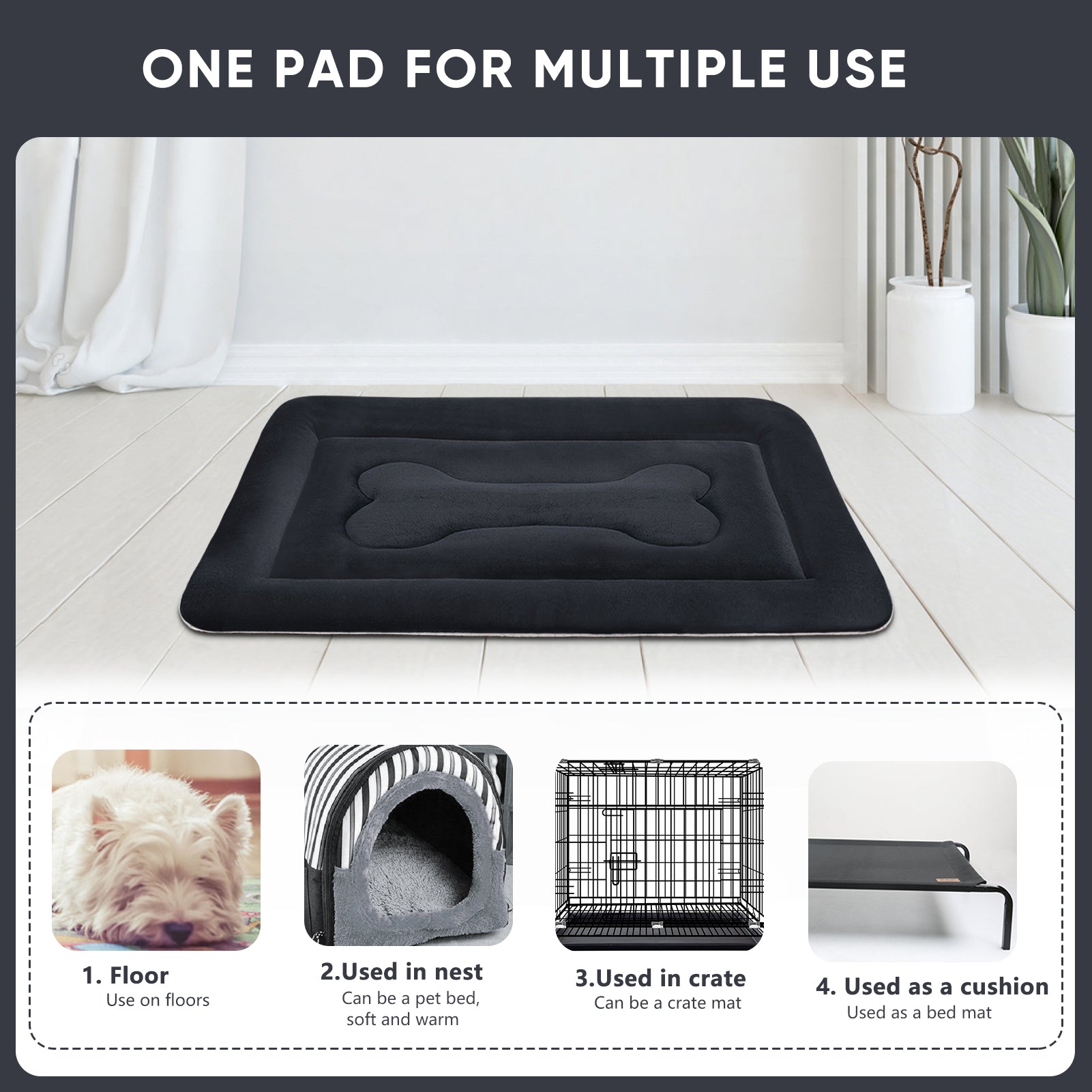 PROCIPE Large Dog Bed Large Crate Mat 47in Anti-Slip Washable Soft Kennel Pads Dark Grey