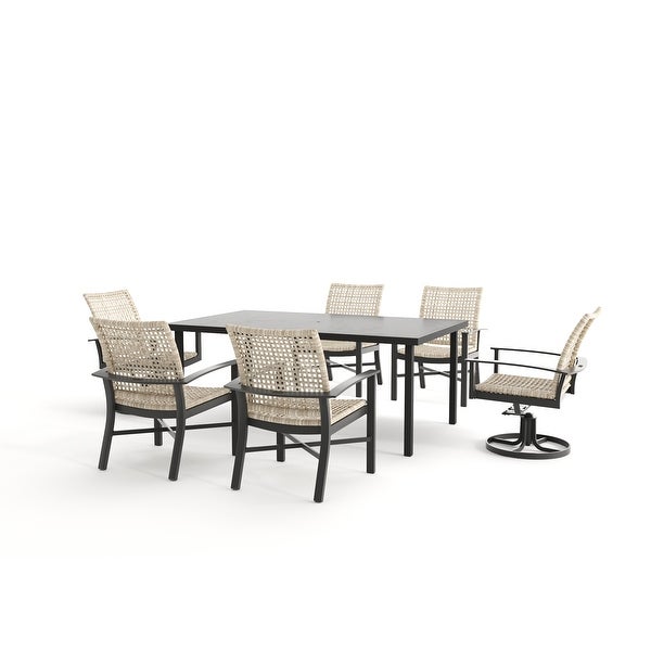 Winston Jasper 7-Piece Textured Pewter with Beechwood Weave Dining Set - Overstock - 32282573