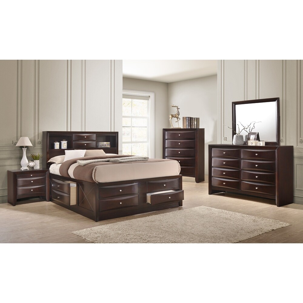 Priscella 4 Piece Dark Cherry Storage Platform Bedroom Set