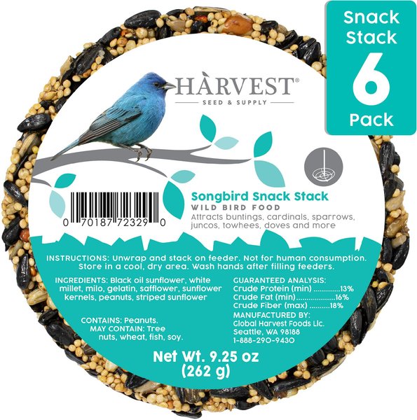 Harvest Seed and Supply Songbird Snack Stack Wild Bird Food， 9.25-oz cake， pack of 6