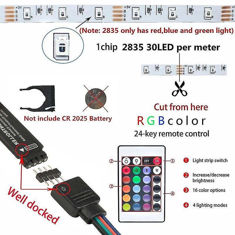 Led Strip Light 2835 Rgb Flexible Lamp Tape 1m-10m Luces String Usb Dc5v Bluetooth Infrared Control Tv Screen Bedroom Decoration