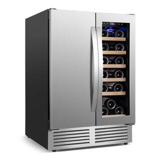 Nipus 24 in. Dual Zone 18 Wine Bottles and 57 Cans Beverage  Wine Cooler in Silver Built in and Freestanding Blue LEDs NPDUAL01