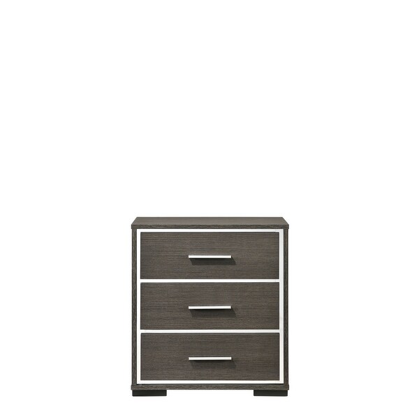 Contemporary Wooden MDF Panel Nightstand Living Room Bedroom Locker with USB Dock and 3 Drawers - - 35794070