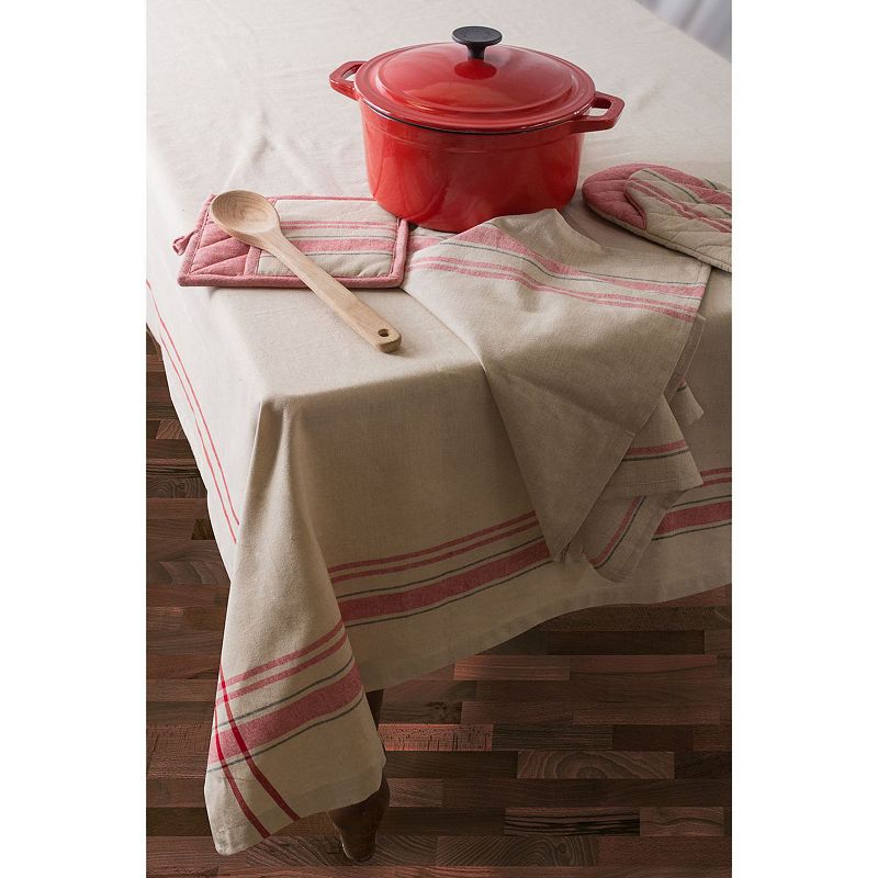 Chambray Tango Red and White French Striped Pattern Square Tablecloth 52