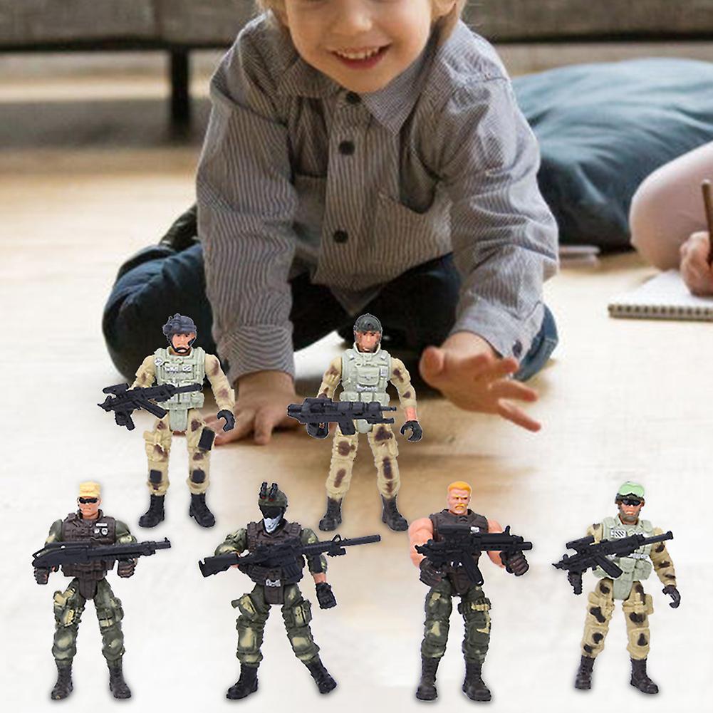 6pcs Movable Military Soldier Police Models With Joint And Weapons For Parent Child Interaction