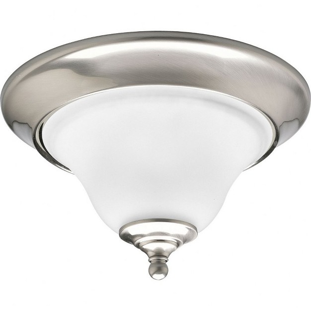 Progress Lighting Trinity 1 light Flush Mount Ceiling Fixture Brushed Nickel Etched Glass Shade