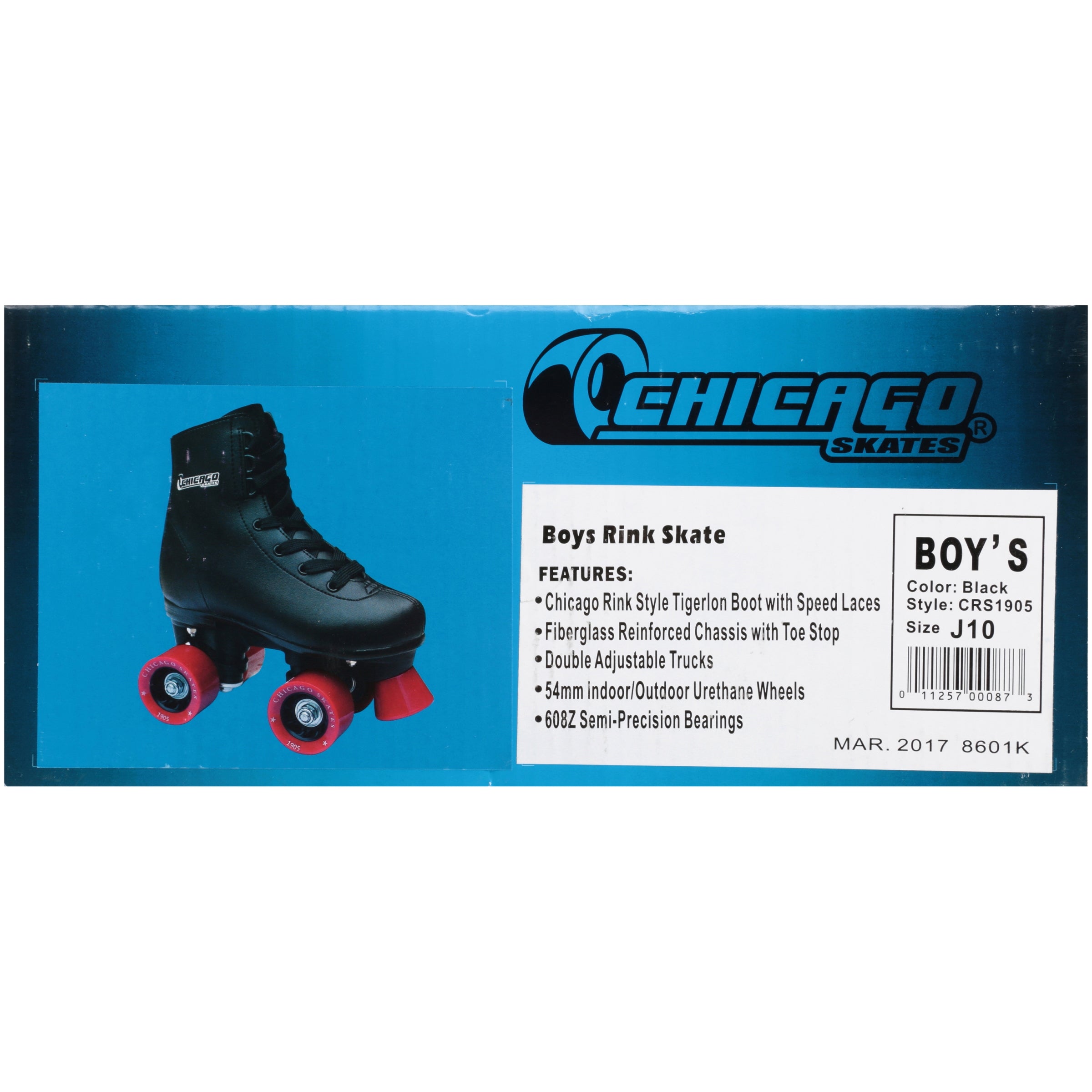 Chicago Skates Boys' Classic Quad Roller Skates Black Junior Rink Skates， Size J10