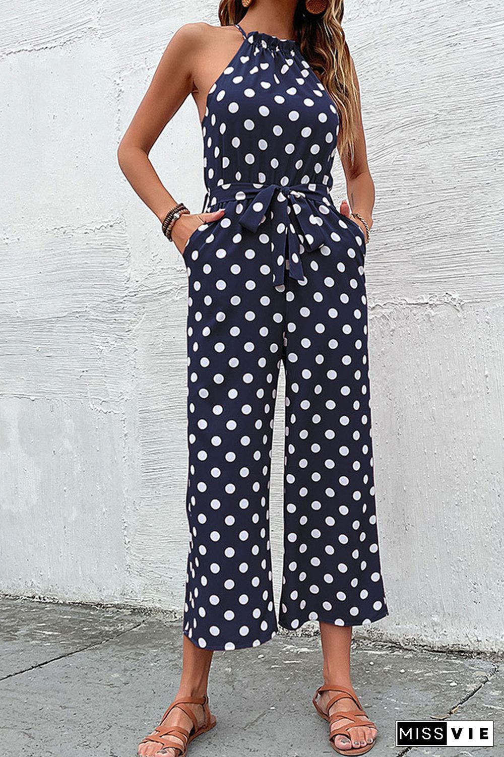 Polka Dot Long Pants Loose Jumpsuit Wholesale