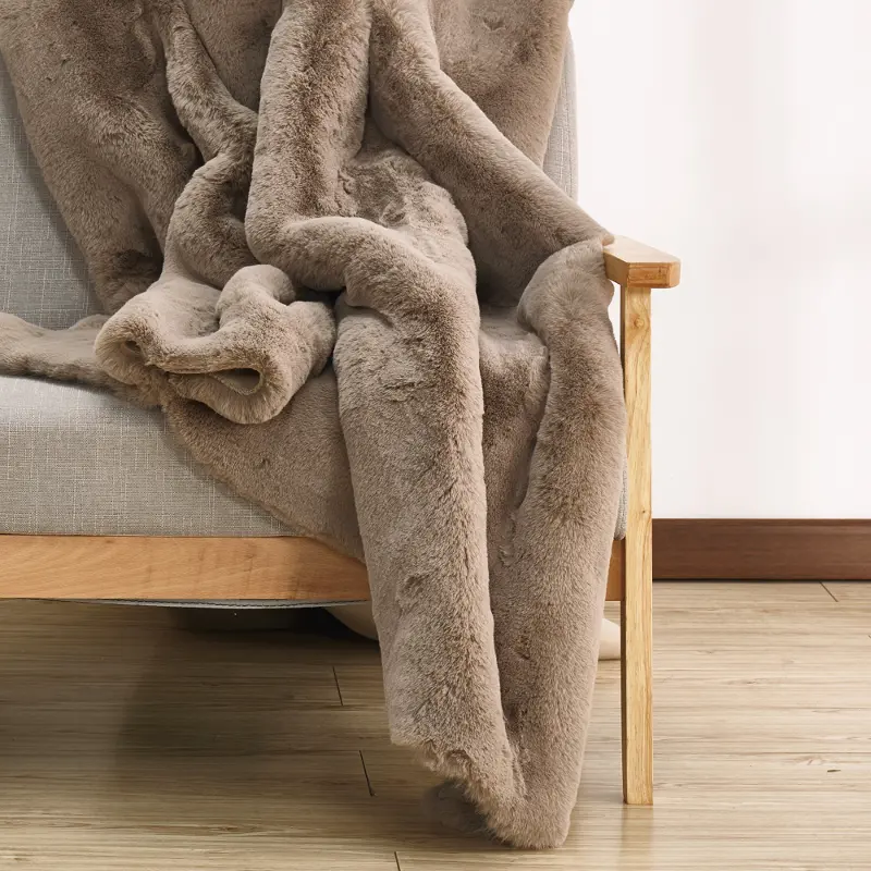 Chinchilla Mocha Brown Faux Fur Throw Blanket