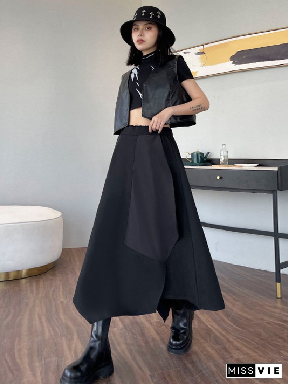 Casual High Waisted Irregularity Solid Color Skirt