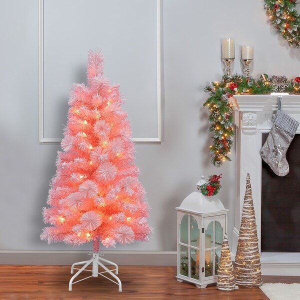 4Ft PreLit Flocked Pink Tree