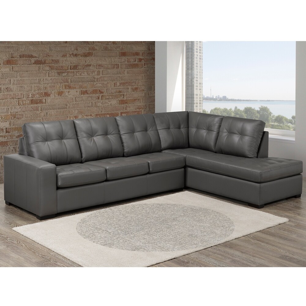 Liam Top Grain Leather Tufted Sectional Chaise Sofa