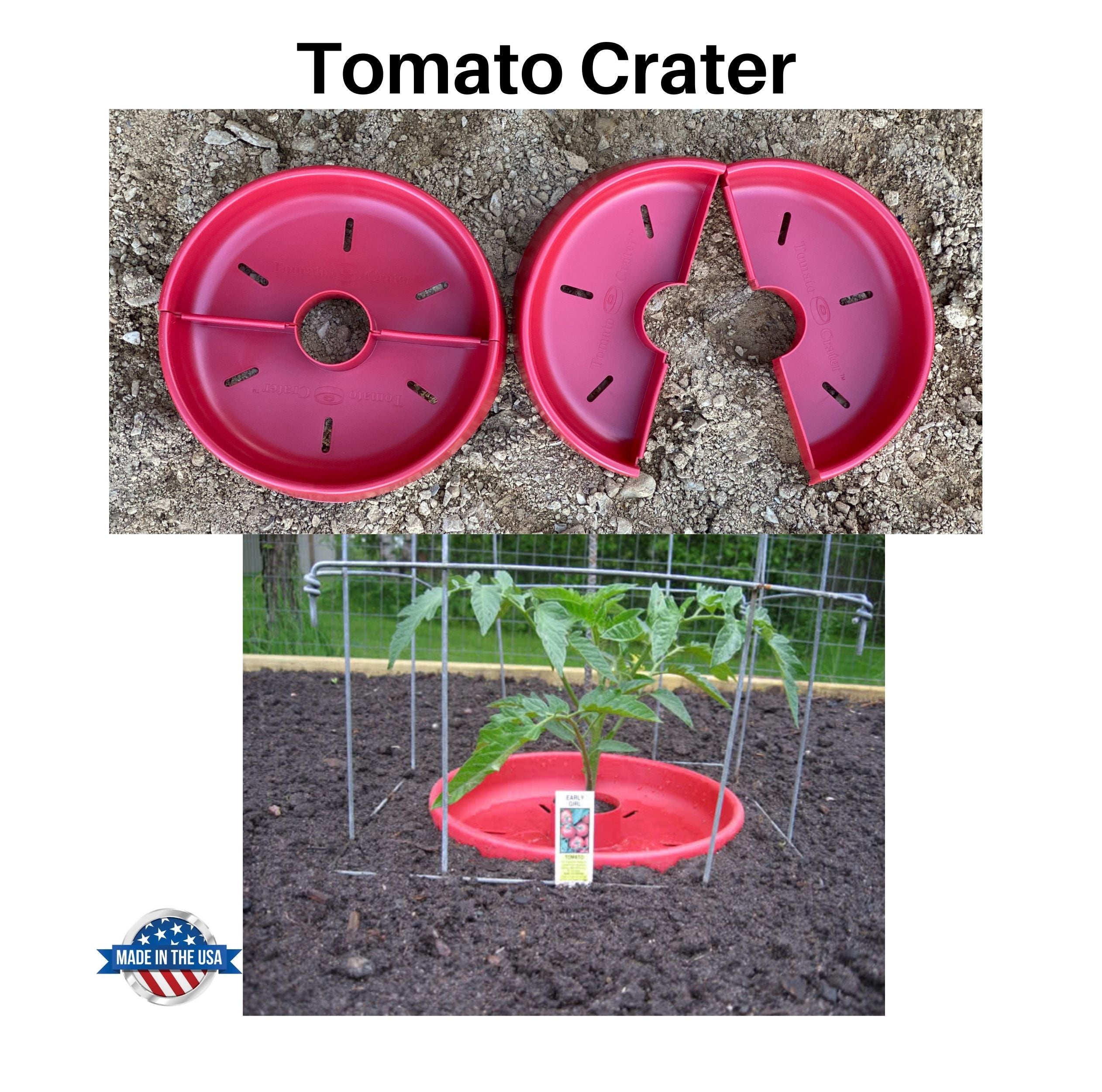 Tomato Crater Vegetable Garden Watering Trough Tray, Enhances Crop Growth, Directs Fertilizer and Water to the Roots, Warms Soil, Prevents Cutworms, Weed Control, Accepts Tomato Cages 12”