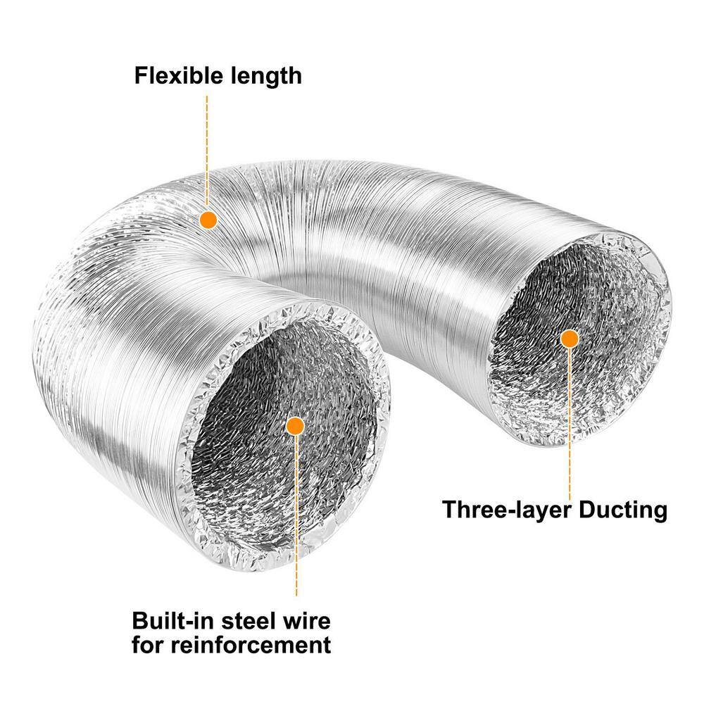 Hydro Crunch 10 in. x 25 ft. Non-Insulated Flexible Aluminum Ducting with Duct Clamps D940004100