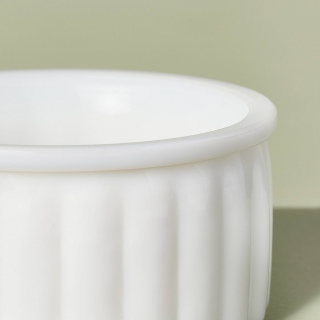 Ribbed Milk Glass Bathroom Trinket Dish White With Magnolia