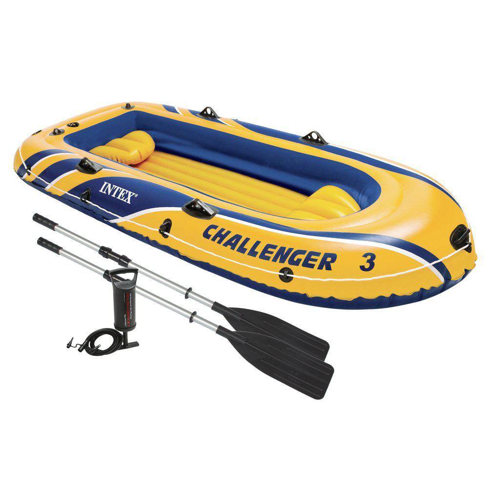 Intex Challenger 3 Inflatable Raft Boat Set With Pump And Oars Yellow 68370EP