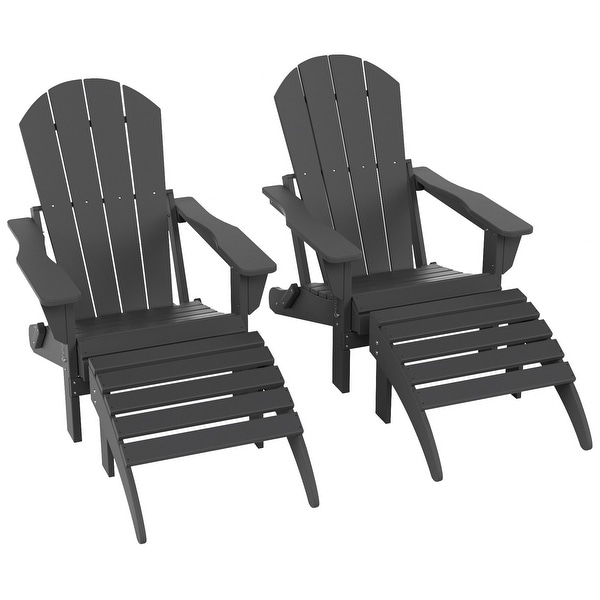 Polytrends Laguna Hdpe All Weather Outdoor Patio Foldable Adirondack Chairs With Ottomans (5Piece Set)