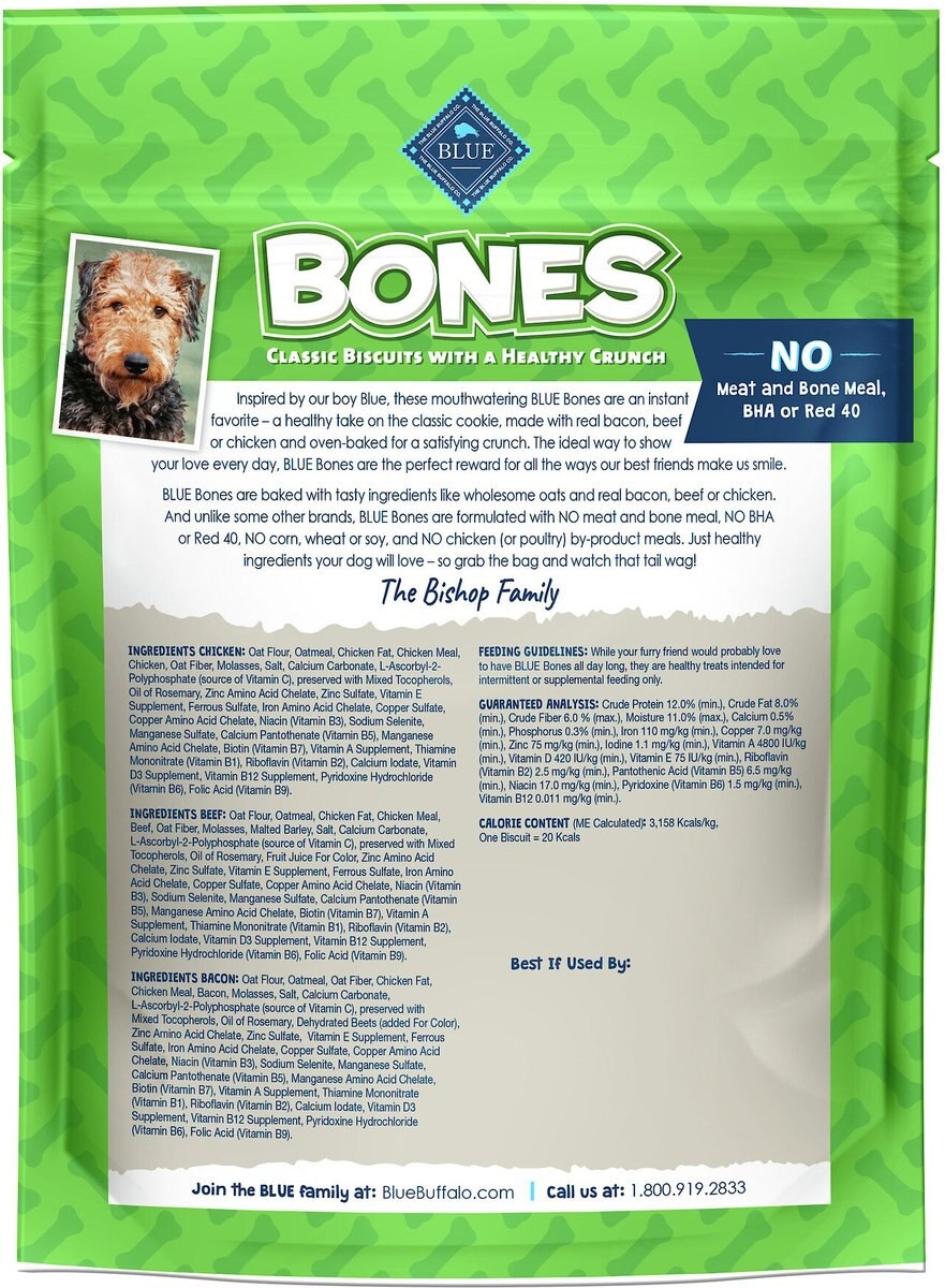 Blue Buffalo Bones Classic Assorted Flavors Small Dog Treats， 16-oz bag