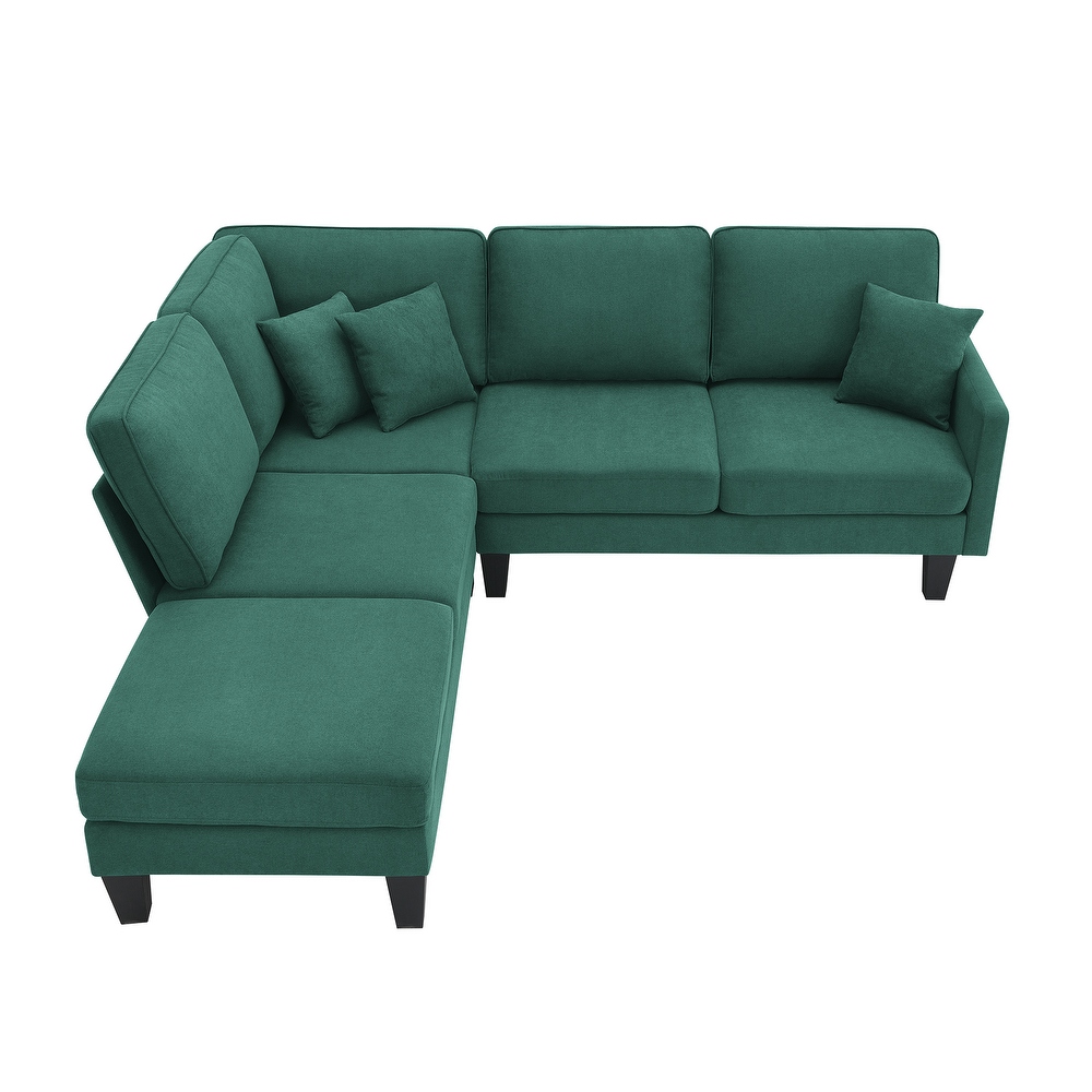 Terrycloth Modern L Shape Sectional Sofa  5 Seat Practical Couch Set with Chaise Lounge and 3 Pillows for Living Room