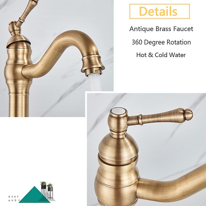 Rozin Antique Brass Basin Faucet 5 Colors Deck Mounted Single Handle Bathroom Crane Long Spout Lavatory Sink Hot Cold Mixer Tap