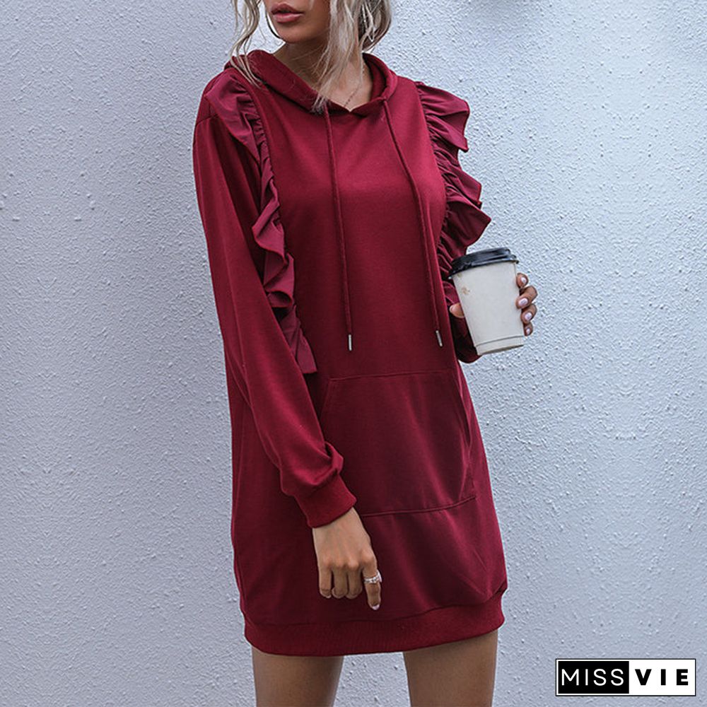 Ruffle Front Hoodie Dress