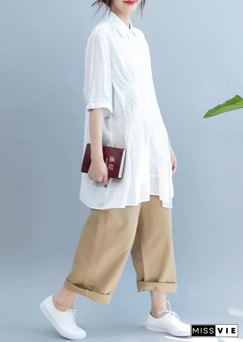 Style lapel half sleeve shirts women Outfits white blouse