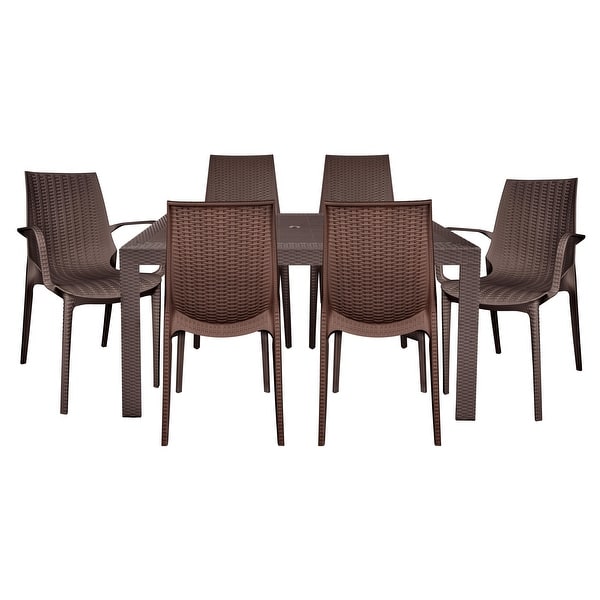 LeisureMod Kent 7Piece Outdoor Dining Set with 4 Chairs 2 Arm Chairs