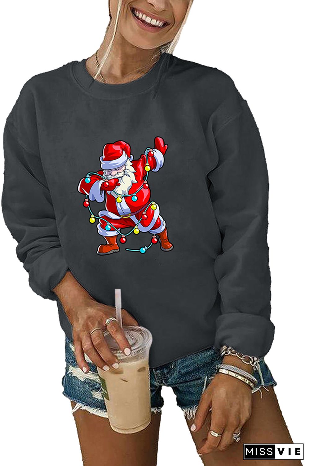 Dabbing Santa Claus With Christmas Lights Sweatshirt Wholesale