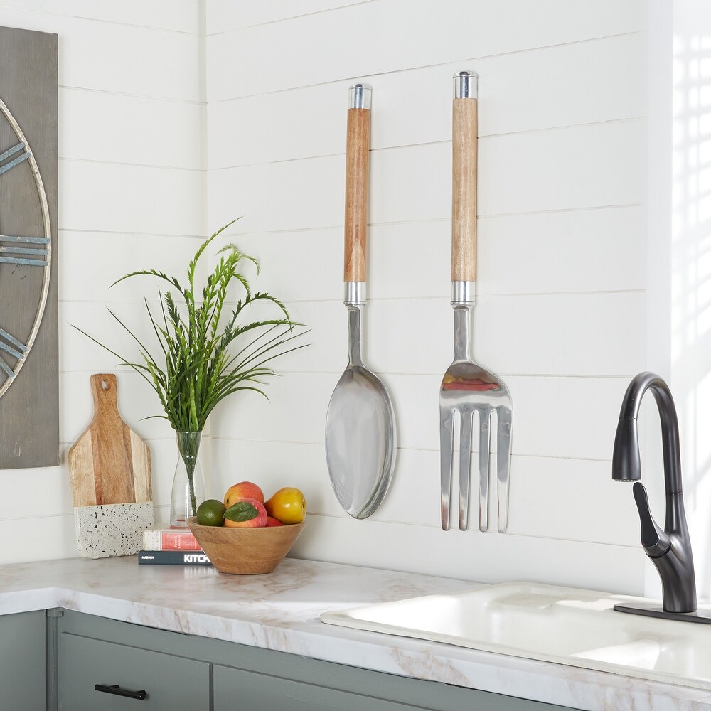 Brown Aluminum Spoon and Fork Utensils Wall Decor (Set of 2)