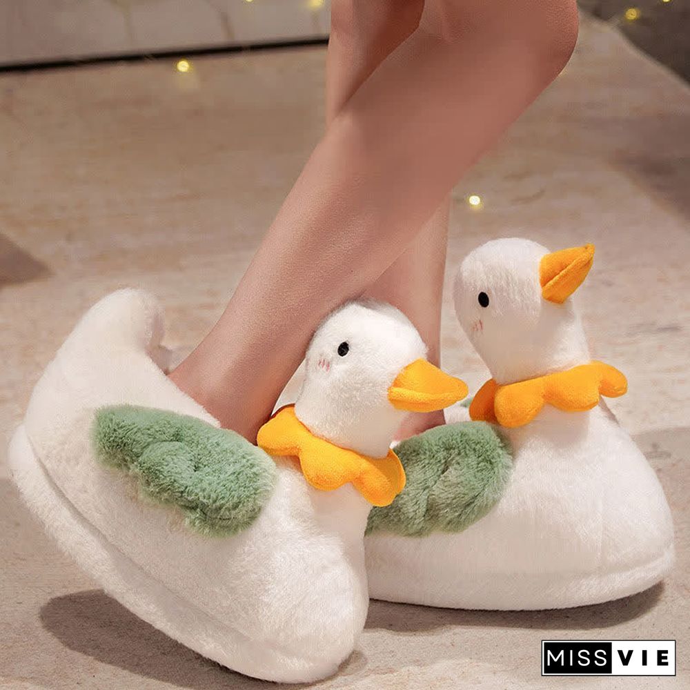 Lovely Flower Cartoon Duck Plush Slippers