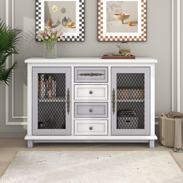 Retro Entryway Console Table Storage Sideboard with 4 Drawers