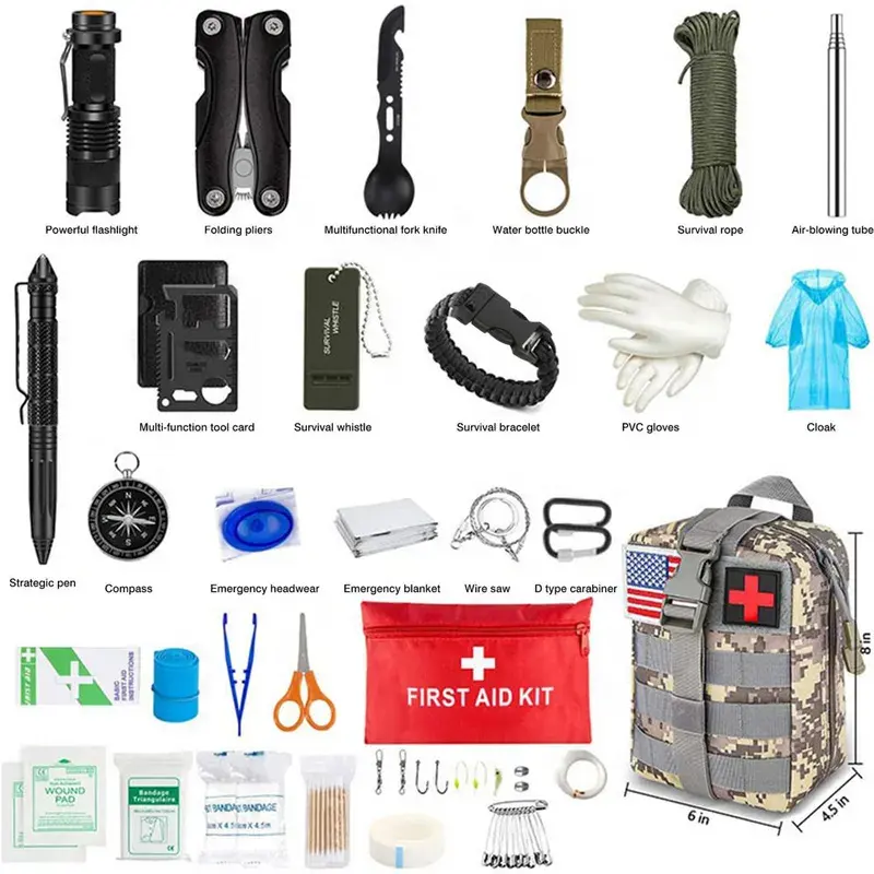 Professional Survival Gear Hunting Tool with Tactical Pouch First Aid Kit For Camping Hiking