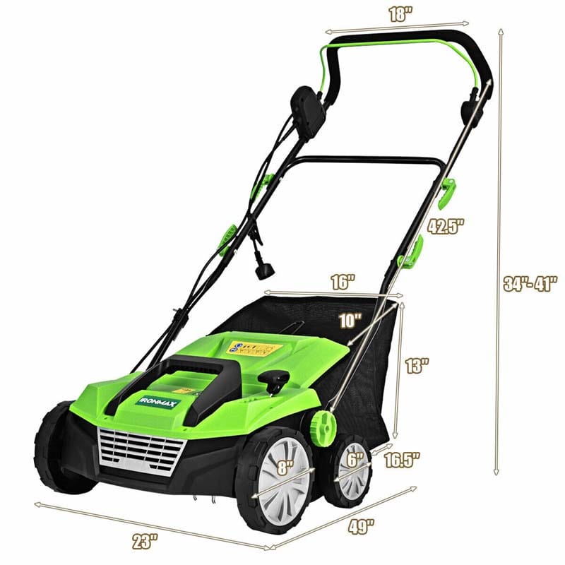 2-in-1 Electric Lawn Dethatcher & Scarifier with Folding Handle, 13 Amp 15