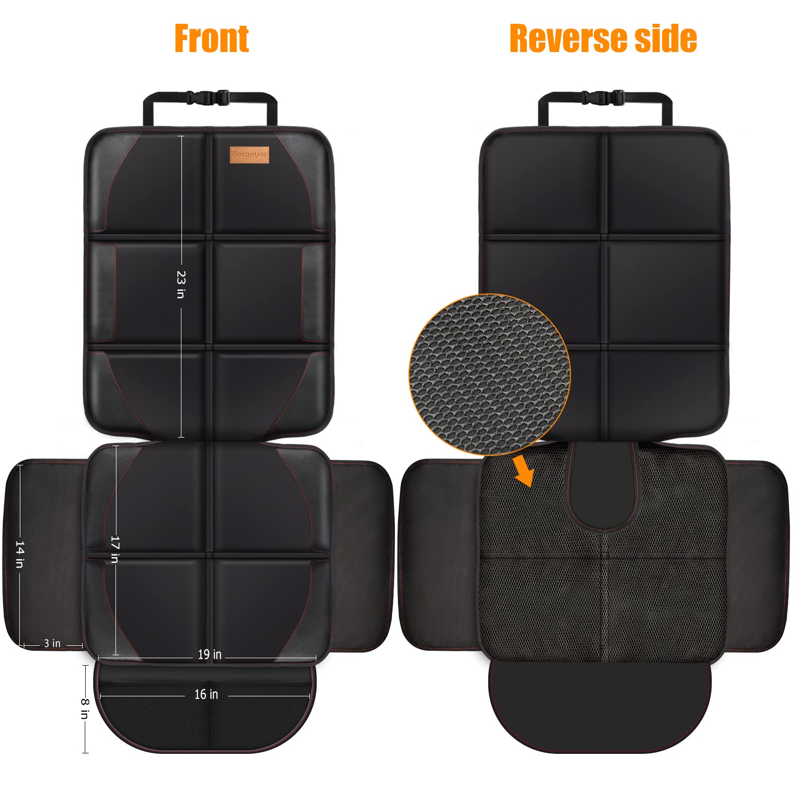 Car Seat Protector for Child Car Seat， Water and Stain Protection Car Seat Cover with Thick Padded + Storage Bag， 1-Park Leather Seat Prevents Seat Marks/Pet Anti-Slip， Sedan SUV Truck（Black