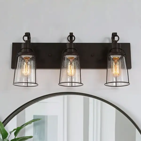 Farmsy Modern Farmhouse 3-Light Linear Glass Bathroom Vanity Lights Industrial Metal Wall Sconces - L22