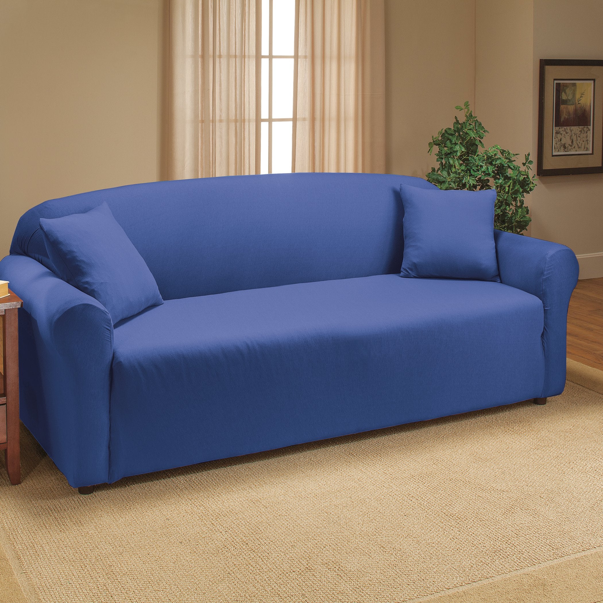 Collections Etc Jersey Stretch Slipcover Furniture Protector, Blue, Sofa