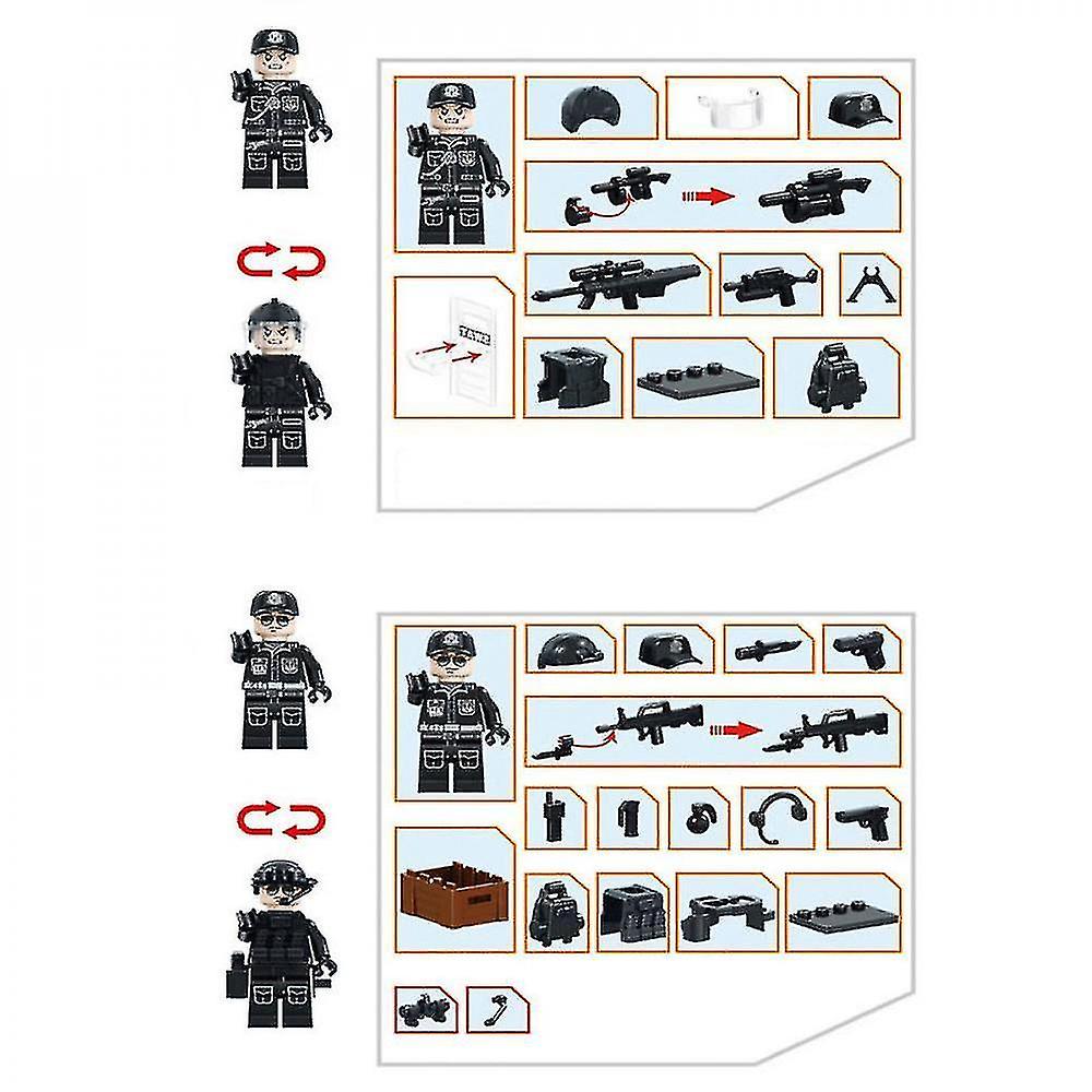 6pcs Swat Police Salon Building Blocks With Weapons， Bulletproof Vests， Police Dog Equipment，minifigures，children's Assembling Toys