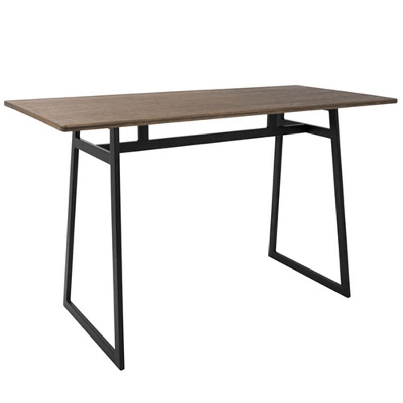 60 in Brown Wood Top with Black Metal Legs Industrial Geo Counter Table