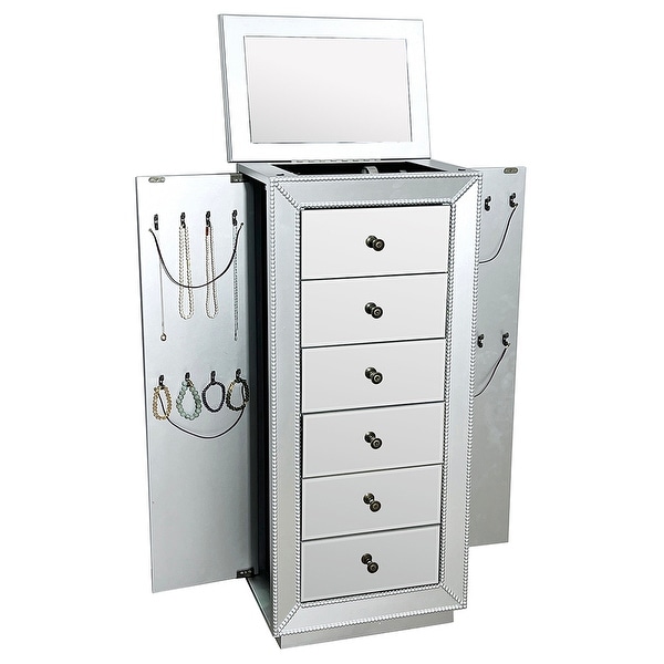 Mirrored Jewelry Armoire， with 6 Drawers and 16 Necklace Hooks - - 36987970