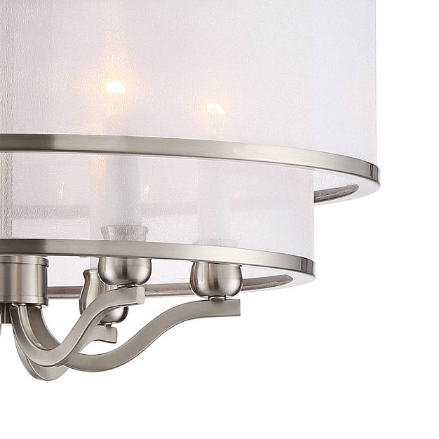 Wide Modern Double White Organza Shade 6 light Fixture For Dining Room Kitchen Island