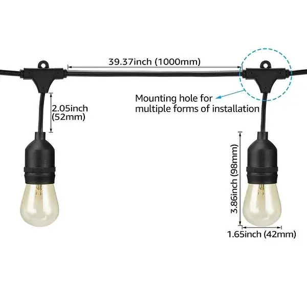 Outdoor Garden Hanging Light, 50ft, 24 Sockets, Weatherproof