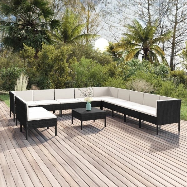 12 Piece Patio Lounge Set with Cushions Poly Rattan Black - Overstock - 36364591