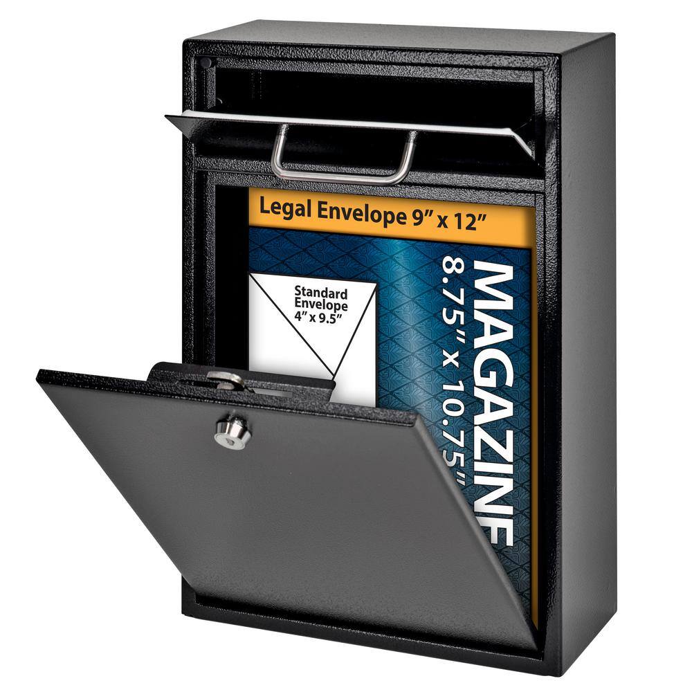 Mail Boss Olympus Locking Wall-Mount Drop Box with High Security Reinforced Patented Locking System Black 7412