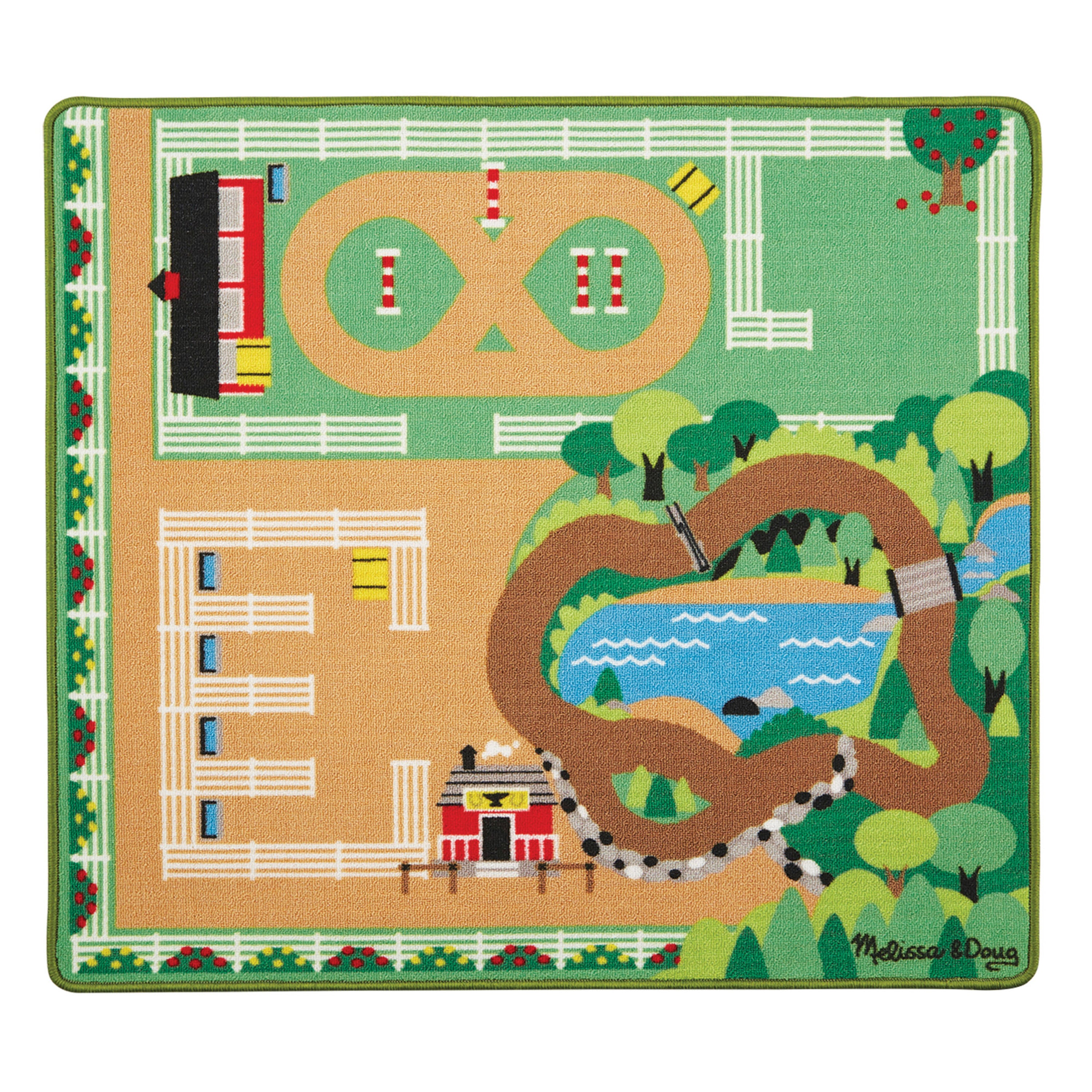 Melissa and Doug Round the Ranch Horse Activity Rug (39 x 36 inches) With 4 Play Horses and Folding Fence