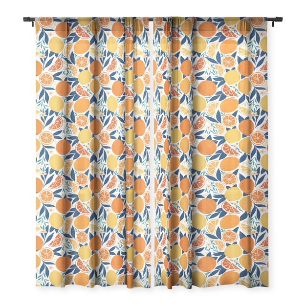 Avenie Citrus Fruits Blue Single Panel Sheer Window Curtain Society6