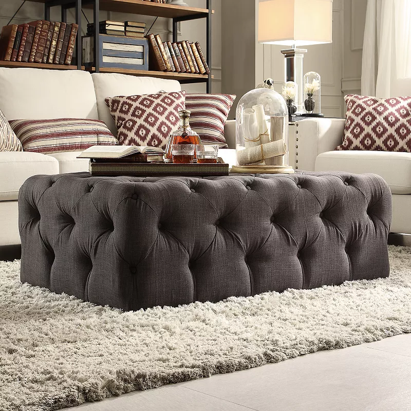 HomeVance Vanderbilt Button Tufted Rectangular Cocktail Ottoman